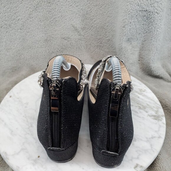 Badgledy Mischka Shoes Girls Size 5 Black Faux Leather Paige Rhinestone Pumps - Picture 5 of 11